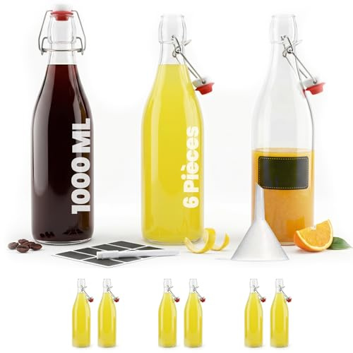 casavetro 6 Bügelflaschen 1l Bügelflasche 1000ml Glasflasche 1 Liter mit Bügelverschluss 1000 ml Leere Glasflaschen zum Befüllen Einmachflaschen Weinflasche Schnapsflasche Öl Essig