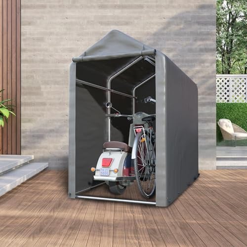 Jaxilyn Fahrradgarage 187x100x160 cm, Wetterfester Gartenschuppen mit UV-Schutz, Gerätezelt für Fahrräder, Gartenmöbel & Werkzeuge, Hellgrau