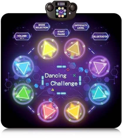 GOLDGE Tanzmatte Kinder - Geschenk Mädchen Jungen 3-12 Jahre, Wiederaufladbar Tanzmatte mit 8 LED Leuchten und Bluetooth, Musikmatte Geburtstag Weihnachten Spielzeug