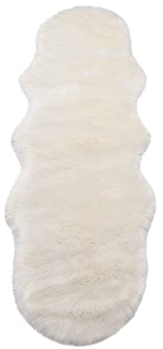 WOLTU Fellteppiche Schaffell, Kunstfell Lammfellimitat Teppich flauschig, (170-180) x 60cm Weiß, Longhair Fell Optik, Dekofell für Stühle, Couch, Sofa Wohnzimmer Schlafzimmer, 950g/㎡