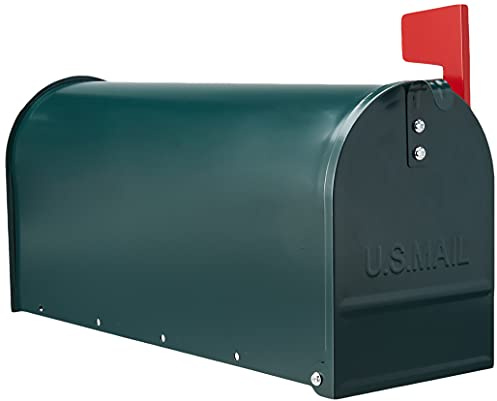 ALUBOX Amerikanischer Briefkasten 22X17X48 cm Briefkasten aus Verzinktem Blech Außenbriefkasten im Zeitschriftenformat mit Fahne (GRÜN)