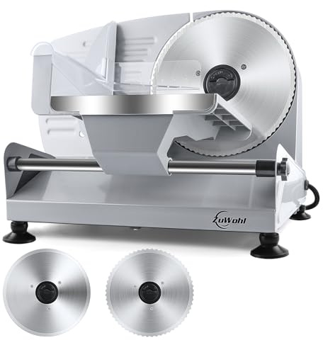 200Watt Elektrischer Allesschneider Edelstahl - Verstellbare Küchenmaschine 0 bis 15mm - 2 Klingen - Wurstschneidemaschine - Brotschneidemaschine, Schinkenschneider (200Watt+Silber+2Klingen)