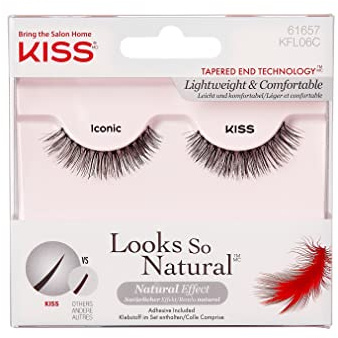 KISS Looks So Natural Iconic Natürliche Künstliche Wimpern Schwarz | Natürlich & Komfortable, Zum Aufkleben, Leicht & Soft, Tapered End Technology, Salonqualität