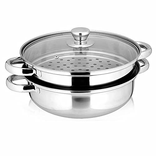 Yamde 2-teiliges Edelstahl-Stapel- und Dampftopf-Set - und Deckel, Dampfgarer, Kochtopf, Doppelkessel…