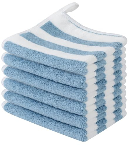 SINLAND 6 pcs Gesichtstücher Waschbar Abschminktücher Hellblaue Streifen | Mikrofaser schnelltrocknende Waschlappen saugfähig Gesichtsreinigungstücher weiches Make up Entferner Tücher wiederverwendbar