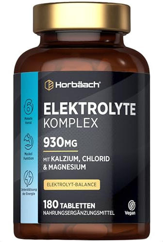 Elektrolyte Tabletten Komplex 930mg pro Tablette | Sport Complex mit Kalzium, Chlorid, Magnesium, Kalium & Natrium | Hochdosiert | 180 Vegane Stk | Horbaach