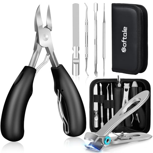 Softale Nagelschere Fussnägel, Nagelknipser Set Maniküre Set für Dicken & Eingewachsenen Harten Fußnägel, Edelstahl Pediküre Set, Nagelzange Nagelfeile und Weicher Griff Nagelschere Set Tasche