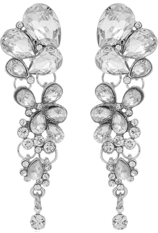 LJFEA Clip Ohrring für Damen, Kristall, Wassertropfenform, Quaste, Ohrclips, Strass Ohrclips Modische Ohrringe Non Piercing Hochzeit Brautjungfer