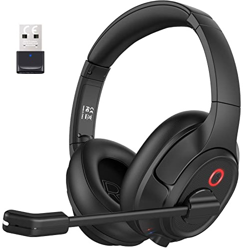 EKSA H6 Bluetooth Headset mit Mikrofon & USB Dongle [55 Stdn & 10M Reichweite] Wireless PC Headphones mit AI Rauschunterdrückung Mic, Over Ear Headset für Business/Büro/Zuhause/Teams