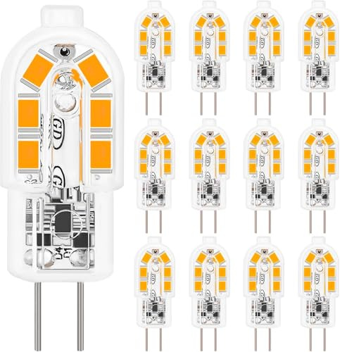 Jewan G4 LED Lampen, 12er-Pack, 2W G4 LED Birne Warmweiß 3000K Ersatz 20W Halogenlampen, 200LM LED led leuchtmittel, 360° Abstrahlwinkel, Nicht Dimmbar Kein Flimmern, 12V AC/DC Energiesparlampe