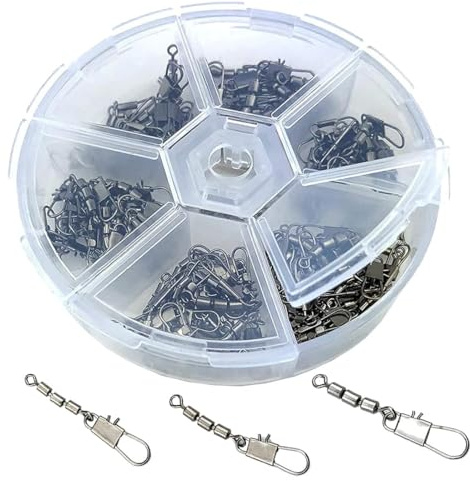 Zite Fishing Dreifachwirbel Angeln Sortiment 60 Stück - Inklusive praktischer Sortier-Box - Angelwirbel-Set Forellen Zubehör Sbirolino-Angeln 3 Größen, Angel Wirbel.Angeln, Angel Wirbel Set