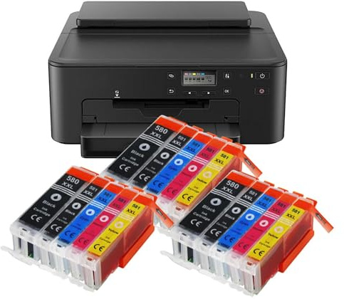 IC-Office TS705a Farbtintenstrahl-Drucker (Drucker, USB, CD-Druck, WLAN, LAN, Apple AirPrint) Schwarz + 15 XXL Tintenpatronen