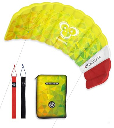 Skymonkey Airtwister 1.8 Lenkmatte inkl. Packsack & Flugschlaufen - Lenkdrachen bereits fertig angeleint, ready 2 fly, Kite mit stabilen Polyester Ripstop Material, Flugdrachen für Einsteiger geeignet