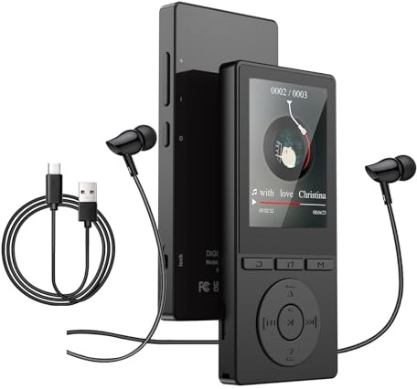64GB MP3 Player Bluetooth 5.3, MP3 Player mit Lautsprecher, Musikwiedergabe, Sprachrekorder, E-Book, HiFi-Sound, Kopfhörer, MP3-Player Ideal für Sport, Support 128GB TF Card, Schwarz