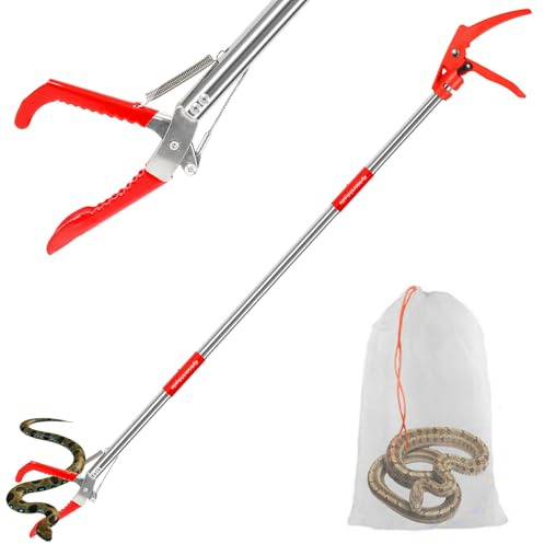 Incycall Optimierter 127 cm Schlangenhaken mit Schloss – Faltbarer Schlangengreifer mit breiter Zange, aus Edelstahl, Langer Reichweite, für sicheres Handling – Ideal für Reptilien