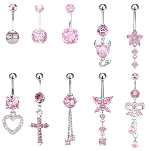 TYXHXTF 10 Stück Bauchnabelpiercing, Piercing Schmuck, Bauchpiercing Piercing Bauchnabel Schmuck, Herz Schmetterling, Schmetterling Herz, Nabel Ringe