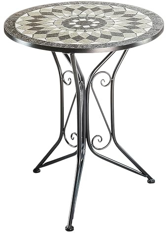 Kobolo Mosaiktisch Gartentisch Metall - H70 cm x D60 cm - grau