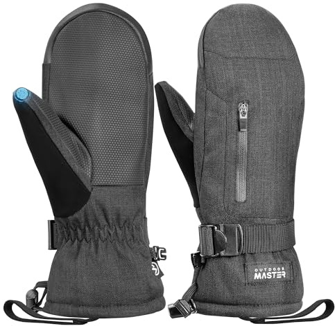 OutdoorMaster Skihandschuhe Fäustlinge für Damen & Herren, Thermal Snowboard Ski Handschuhe Screen Touch, Anti-Rutsch-Wasserdicht mit Doppeltasche für Skifahren, Snowboarden
