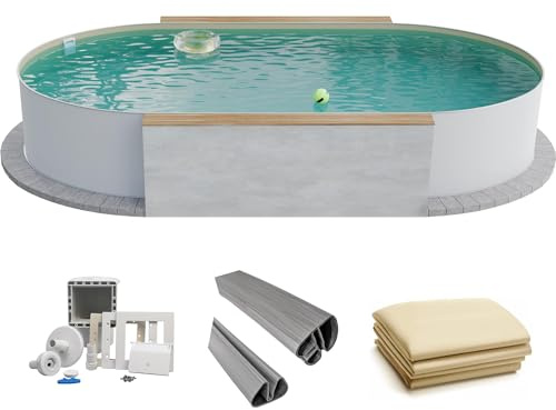 Fresh-Pool Profi Stahlwandpool Set oval, 525x320x120 cm, Stahl 0,6 mm weiß, Folie 0,8 mm Sand, Einhängebiese