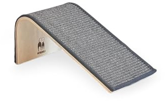 Petrebels Katzen Kratzbrett Archie 38, Kratzbretter aus Holz mit Sisalmatte, Design Kratzteppich für Katzen, Katzenkratzbrett gebogen mit rutschfestem Fuß, 38 x 17 x 23 cm, Grau