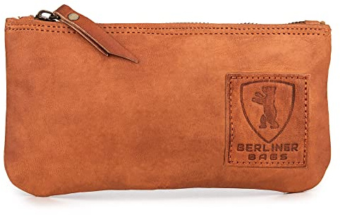 Berliner Bags Vintage Federmäppchen aus echtem Leder – Handgefertigtes Etui mit YKK-Reißverschluss, Federmappe - Braun