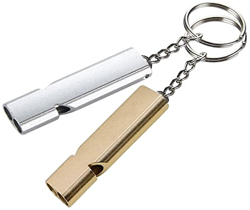 XCOZU 2 Stück Trillerpfeife, Signalpfeife Trillerpfeife Laut Notfall, Trillerpfeifen Metall Notfallpfeife mit Schlüsselanhänger, Schiedsrichter Outdoor Notfall Survival Pfeife（Golden, Silber）