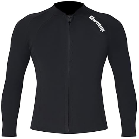 Owntop Neoprenanzug Jacke für Herren - 2mm Neoprenanzug Top Langarm, Frontreißverschluss für Tauchen Surfen Schnorcheln Schwimmen, Herren Schwarz M