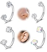 MODRSA 4PCS 18G Hufeisen Nasenpiercing, 8mm Edelstahl CZ Nasenring Piercing Innengewinde Nostril Nasenring Silber Septum Ring für Damen Herren
