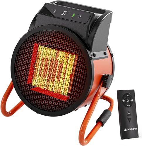 Keramik Heizlüfter mit Fernbedienung, 2000W Elektroheizer mit digitalem Thermostat 24h Timer, 3Heizstufen Schnelle Wärme heizstrahler Outdoor, Geeignet für Innenhöfe, Garage,Baustelleund Werkstätten