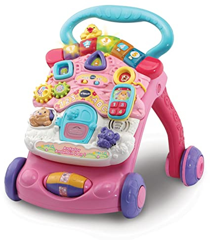 VTech -Baby 2-in-1 Gehhilfe, Rosa, Lauflernhilfe mit Musik und Lichtern | CE + EN71 zertifiziert, Babys 6-36 Monate, klappbare Beine, abnehmbares Panel, 46 x 33,3 x 45 cm, 2 AA-Batterien, ESP Version