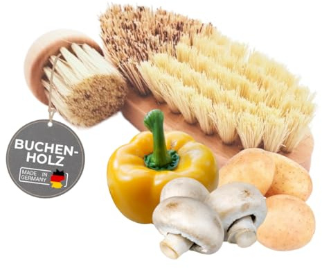 TOPANBIETER 999 Bürstenset 2-teilig Gemüsebürste & Champignonbürste aus Buchenholz - nachhaltige Reinigungsbürsten für Gemüse & Pilze - robust, langlebig & umweltfreundlich