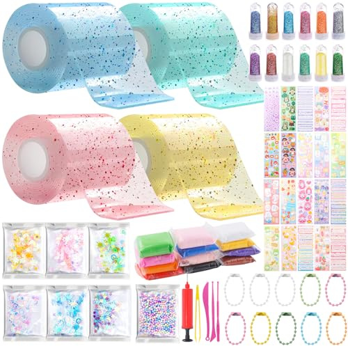 Aitsite 77 Stück Nano Tape Bubbles Set für Kinder, DIY Nano Tape Bubble Set with 4 Rolls Nano Tape Double-Sided Nano Tape Bubbles Kits for Children, Blowing Bubble Tape Party Favours Gifts