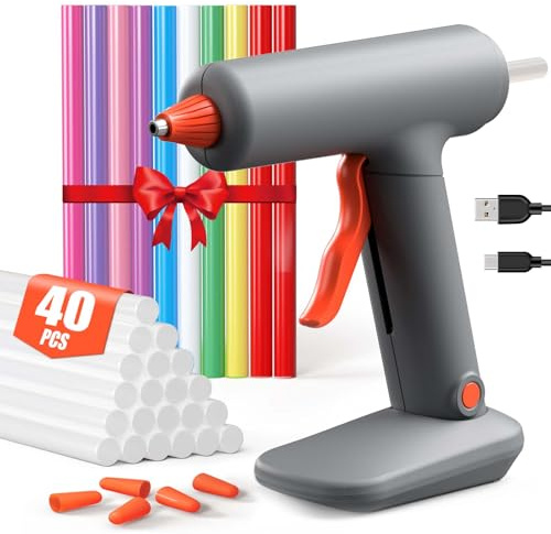 Heißklebepistole Akku, Heißklebepistole Kabellos,VIWKO 40s Schnelles Aufheizen, 3000mAh Akku Heissklebepistole mit 40 Heißklebesticks 7mm, klebepistole für DIY basteln, Handwerk und Reparaturen