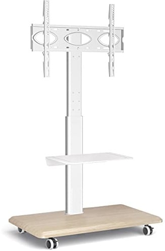 RFIVER TV Ständer mit Rollen für 26-70 Zoll Max 40KG Vesa 400x400 mm | Rollbar Fernsehständer Bodenständer TV Rollwagen Wagen mit Rollen, TV Schrank Hoehenverstellbar Drehbar Holz Weiss