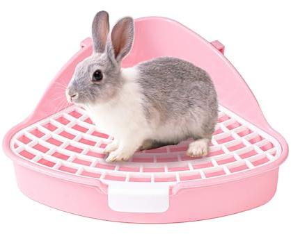 VQBKHO Haustier Toilette, Kaninchen Hasen Toilette Fest Dreieck Kaninchen Käfig Katzentoilette Hamster Sandbad Badezimmer Sandkasten Corner Rabbit Litter Tray für Chinchilla, Goldene Bären, Gerbil