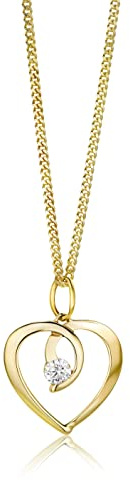 OROVI Damen Goldschmuck Herzförmiger Anhänger aus 9 Karat (375) Weißgold/Gelbgold mit Zirkonia Brillantschliff Herzanhänger inklusive kostenloser Silberkette (45 cm)