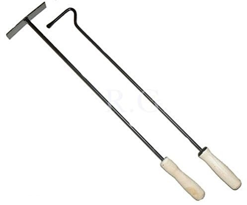 Kaminbesteck Set 2-teilig: Schürhaken & Aschekratze 60cm – Feuerhaken und Glutkratze mit Holzgriff, Ofenbesteck Schwarz für Kaminofen, Herd & Grill, Robustes Stahl Zubehör