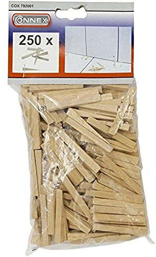 Connex Fliesenkeile 40 x 4 mm - Praktisches Set mit 250 Stück - Aus stabilem Buchenholz - natur / Fliesenzubehör / Fliesenverlegehilfe / Fliesen-Abstandhalter / COX792001