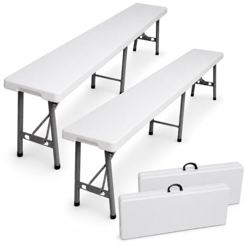 TRUTZHOLM Bierzeltbank 2er-Set, 180 cm, je 4 Personen, je 400 kg, weiß | 2 klappbare Bierzeltbänke mit weißer HDPE-Sitzfläche, je 3 Standbeinen und Tragegriff, je 400 kg belastbar, je 8,5 kg leicht