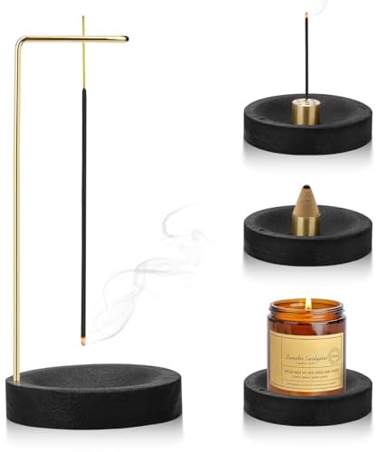 Räucherstäbchenhalter, 2-in-1 Handgefertigte Holz Rund Basis Räucherstäbchen Halterung Modernes Design mit Kegel Spule, 9 Loch Incense Holder Räuchergefäß für Home Office Decor, Yoga, Meditation