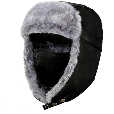 Unigear Wintermütze mit Ohrenklappen, Unisex Warme Schneedichte Fliegermütze Kunstfellmütze mit Winddichte Abnehmbarer Gesichtsmaske für Skifahren, Schlittschuhlaufen und andere Outdoor-Aktivitäten