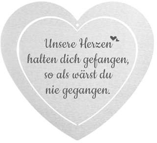 Dolorino Grabherz aus Edelstahl | wetterfest | mit Spruch Unsere Herzen halten Dich gefangen| ca. 17x15cm