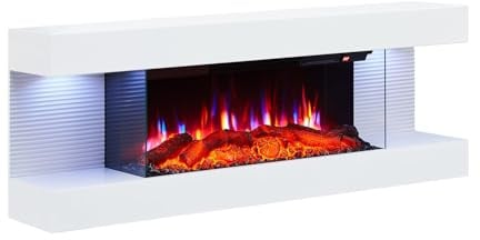 BALDERIA Lumina - Wandkamin Elektrisch, Elektrokamin Wand, Heizung 1800 W, Weiß