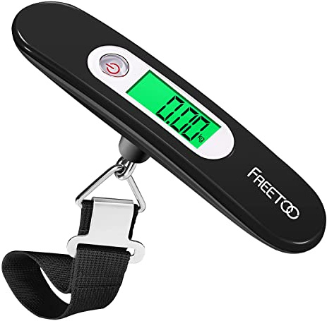 FREETOO Gepäckwaage Tragbare Digitale Kofferwaage LCD-Anzeige mit Hintergrundbeleuchtung Tara-Funktion Praktisch für Reisen/Familienleben bis 50KG (Schwarz)