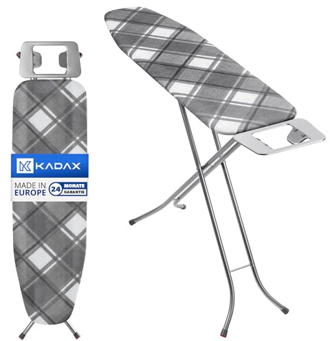 KADAX Bügelbrett groß 114x34cm - Stabiler Bügeltisch für Dampfbügelstation, klappbar, höhenverstellbar, mit Metallgitter & Bügeleisenablage, Made in EU