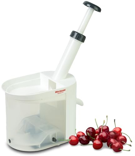 Westmark Kirschenentkerner mit Schütte und Kernkassette, Höhe: 22 cm, Kunststoff/Edelstahl, Weiß/Anthrazit, 40302260