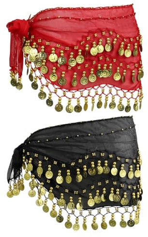 2 stücke Frauen Bauchtanz hüfttuch röcke Wickeln mit 128 Bling Pailletten Bauchtanz Yoga klasse Leistung zubehör schwarz + rot