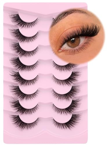 GVEFETIEE Fox Eye Wimpern, klarer Band, flauschige Kunstnerzwimpern, natürlicher Look, Packung mit 8 Paar