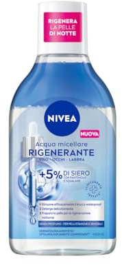NIVEA Regenerierendes Mizellenwasser 400 ml, Gesichts- und Augen-Make-up-Entferner mit 5% Serum + Aminoacid Complex Reinigungsmittel für Gesicht, Augen und Lippen ohne Ausspülen für müde und