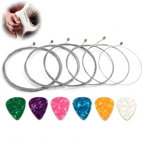 9-42 E-Gitarren-Saiten, Nickel-Wound Gitarrensaitensatz mit Plektren | Breakage Resistant - Premium high-carbon steel core withstands heavy pick attacks from beginners to touring pros